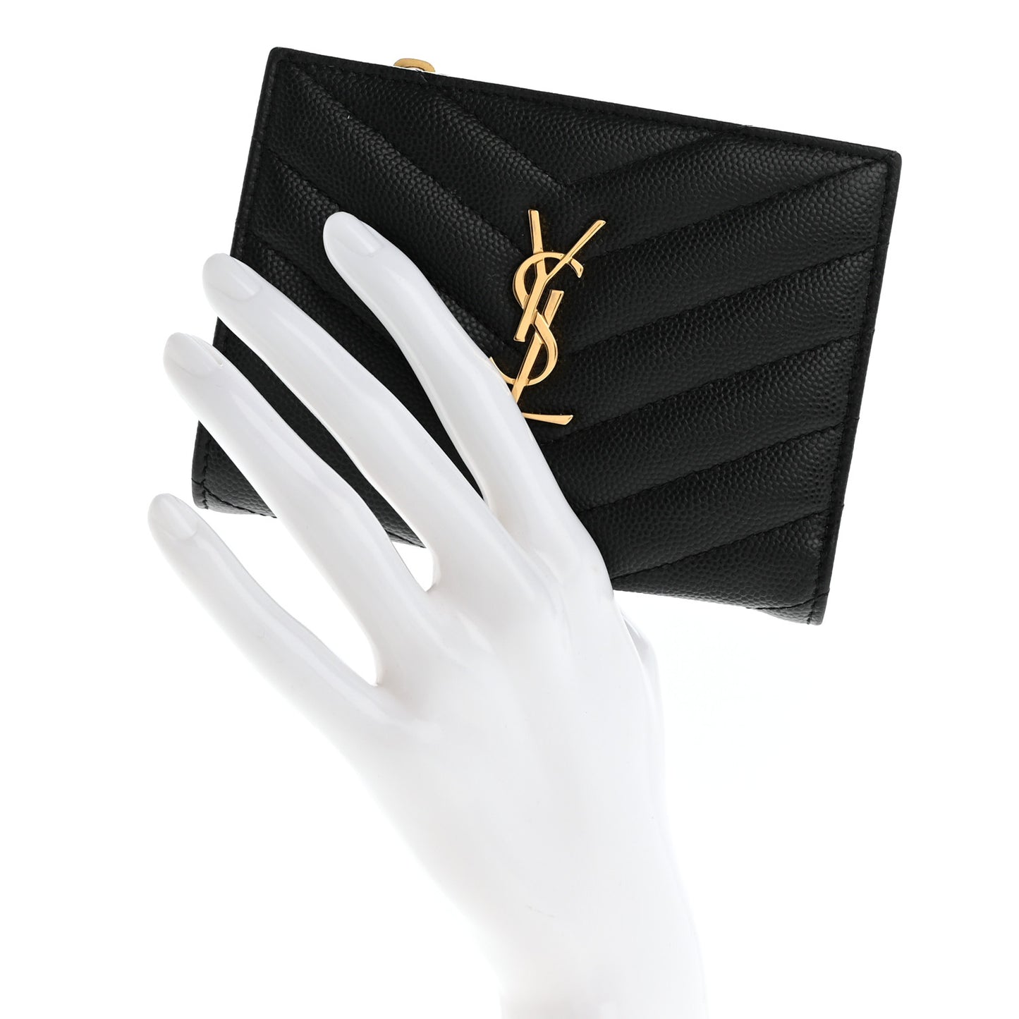 Grain De Poudre Matelasse Chevron Monogram Zipped Two-Part Wallet Black