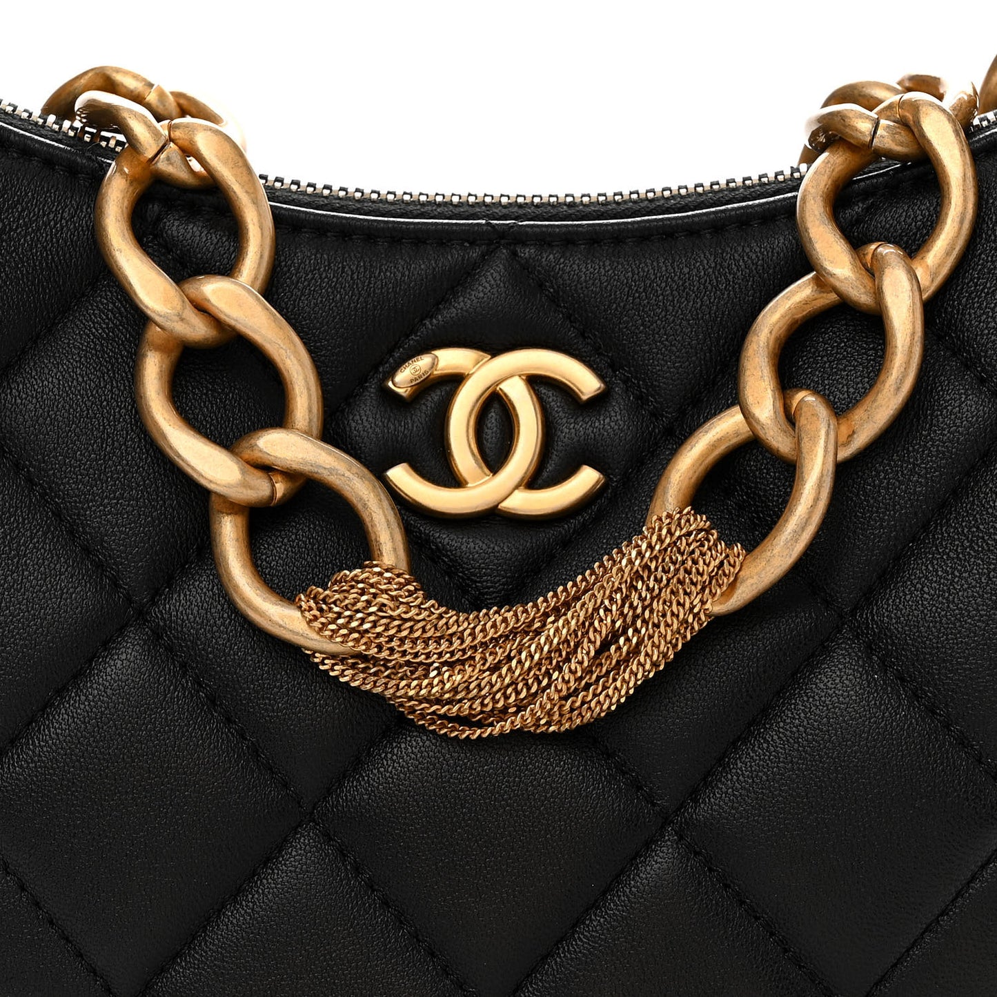 Lambskin Quilted CC Chain Hobo Black