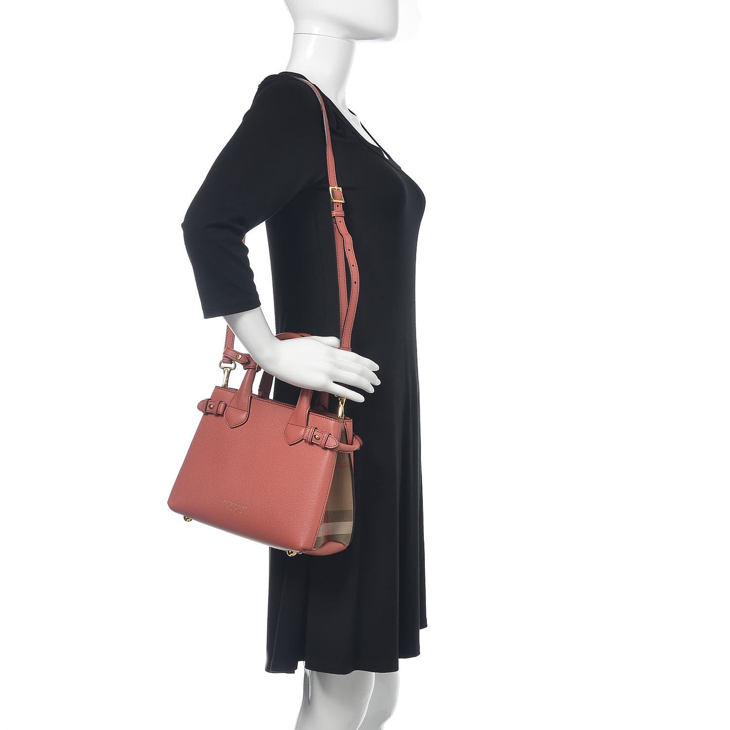 Grainy Calfskin House Check Small Banner Tote Cinnamon Red