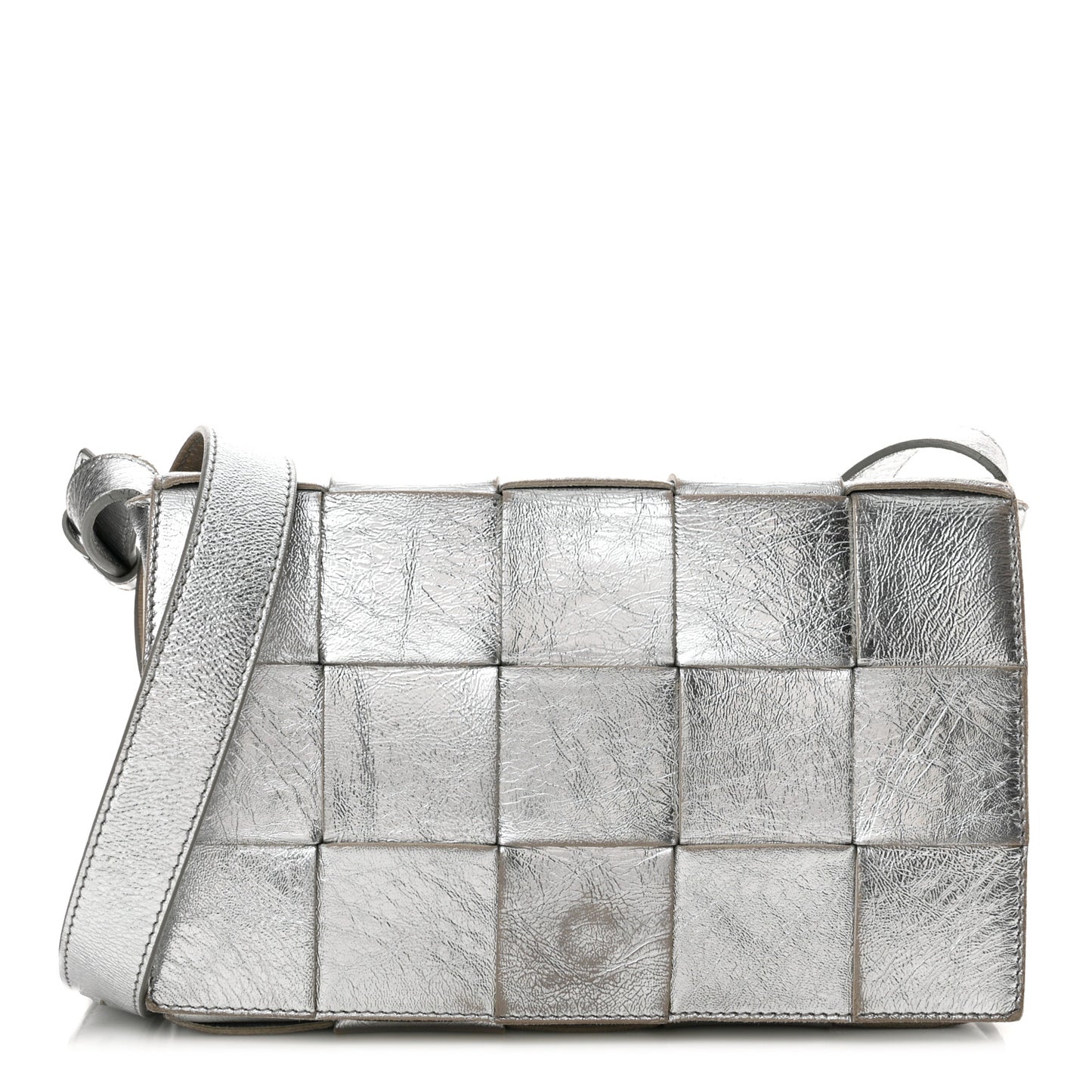 Metallic Lambskin Maxi Intrecciato Cassette Crossbody Bag Silver