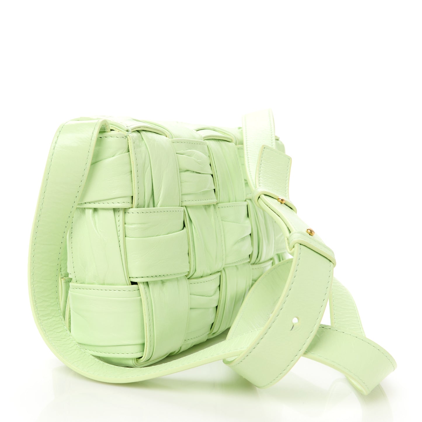 Calfskin Intreccio Plisse Cassette Crossbody Bag Fennel