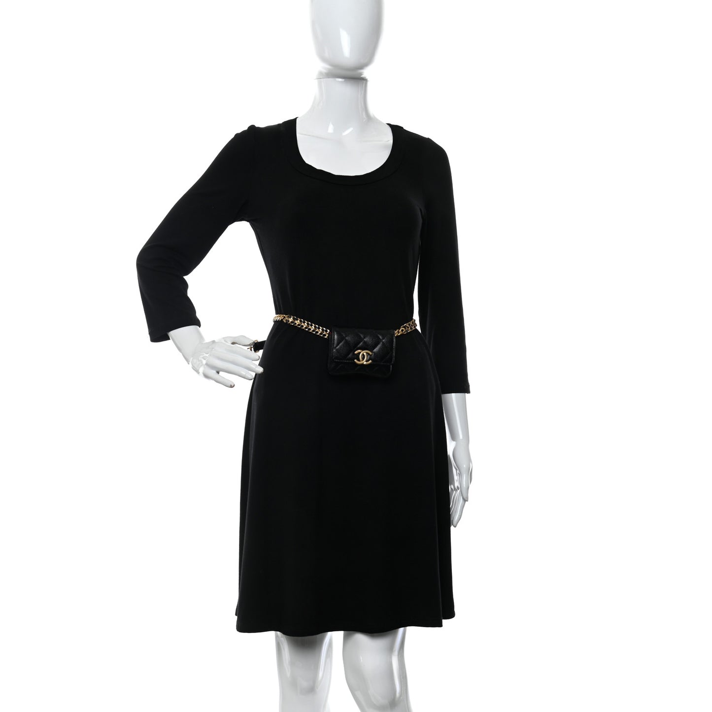 Shiny Caviar Quilted Chain Melody Belt Bag Black