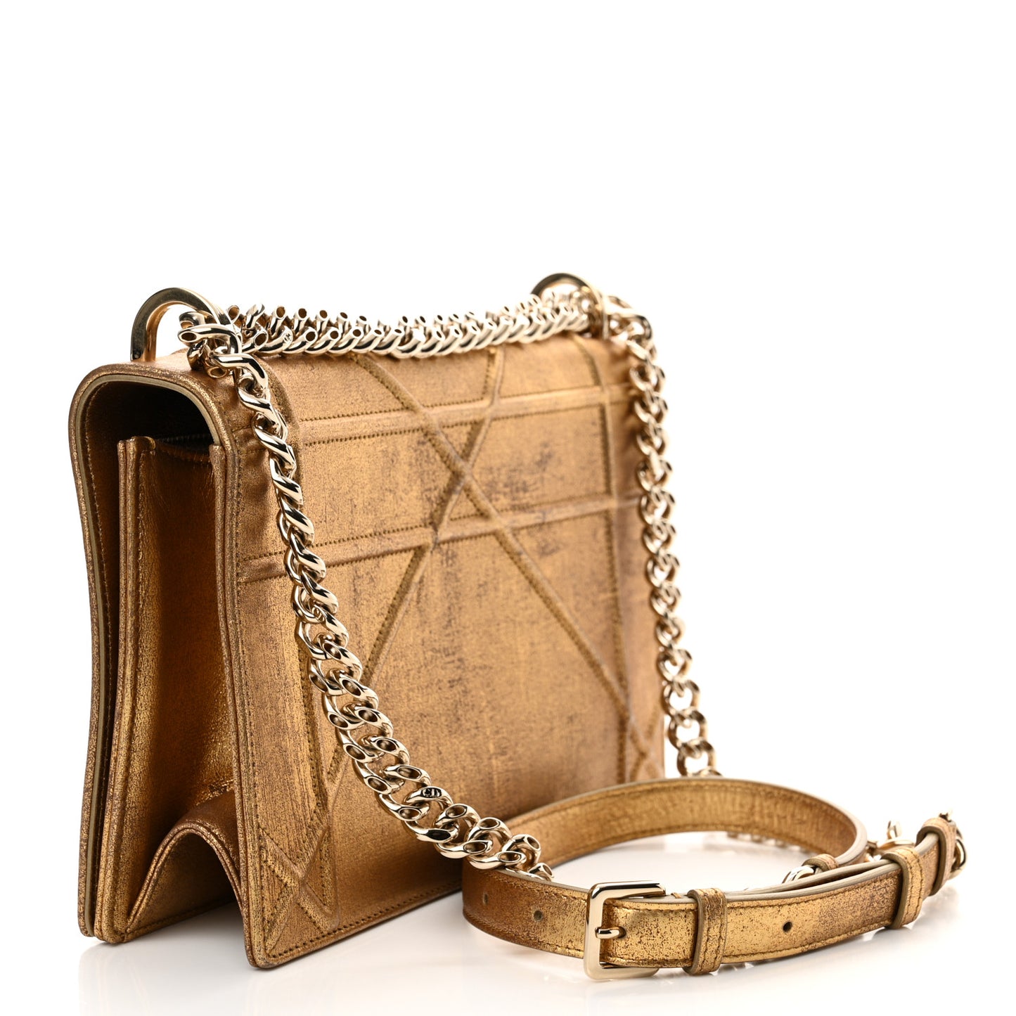 Metallic Brushed Calfskin Small Diorama Flap Bag Gold
