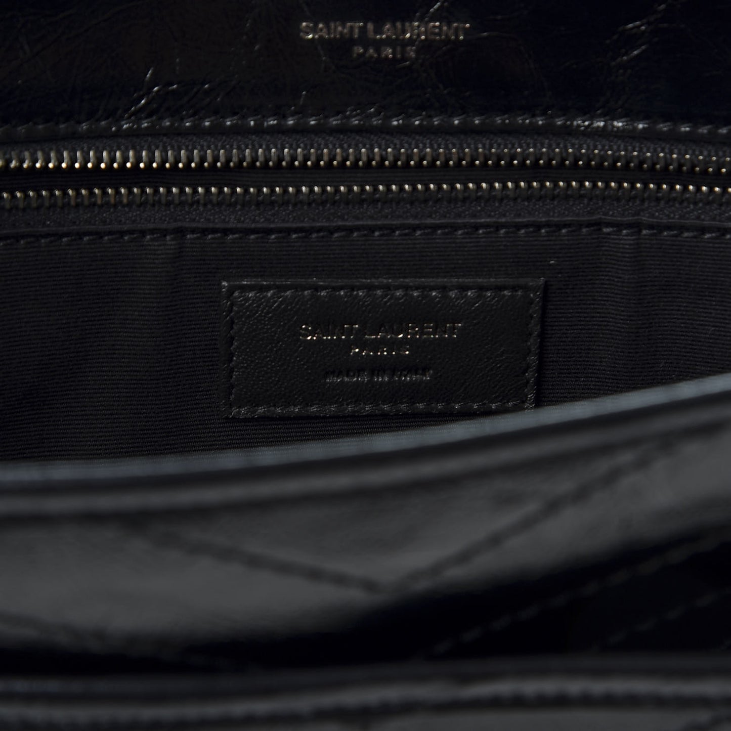 Crinkled Calfskin Matelasse Monogram Large Niki Chain Satchel Black
