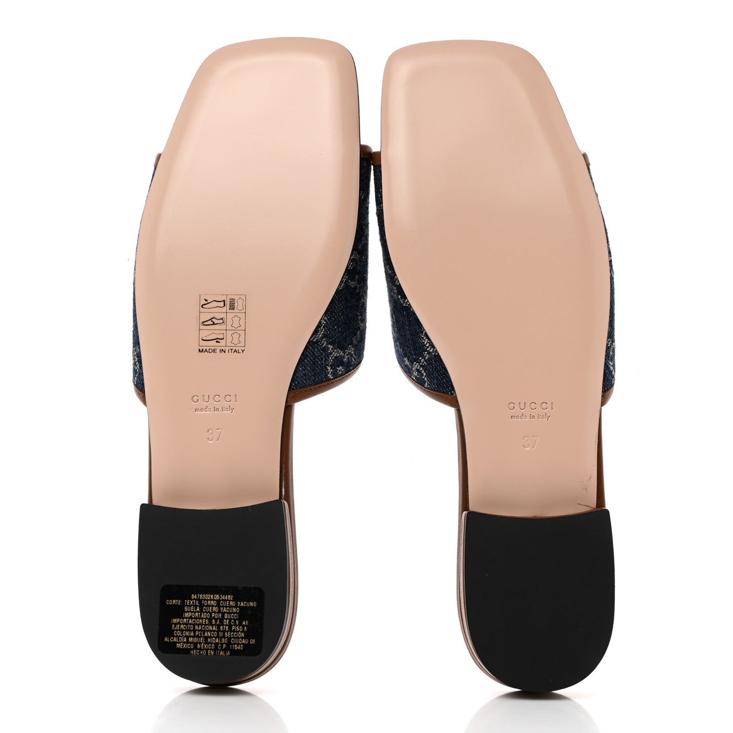 New Denim GG Monogram Miro Soft Calfskin Jolie Slide Sandals 37 Blue Tea Cuir Epilog