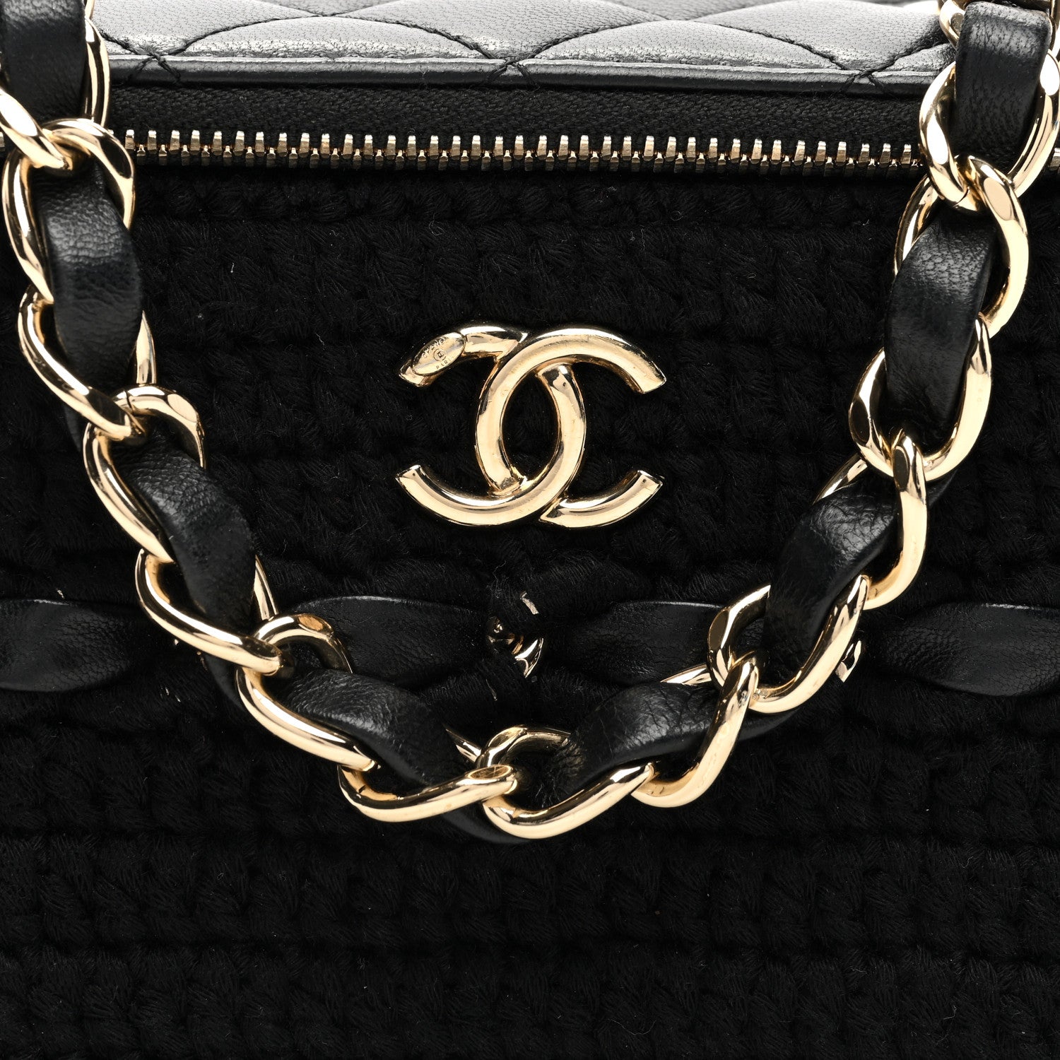Chanel Lambskin Crochet Quilted Small Vanity Case With Chain Black 8 of 11
