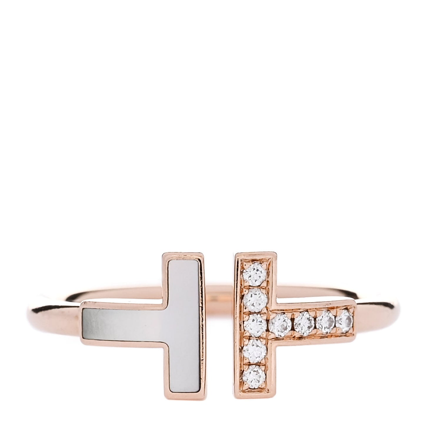 18K Rose Gold Diamond Mother of Pearl T Wire Ring 56 7.75