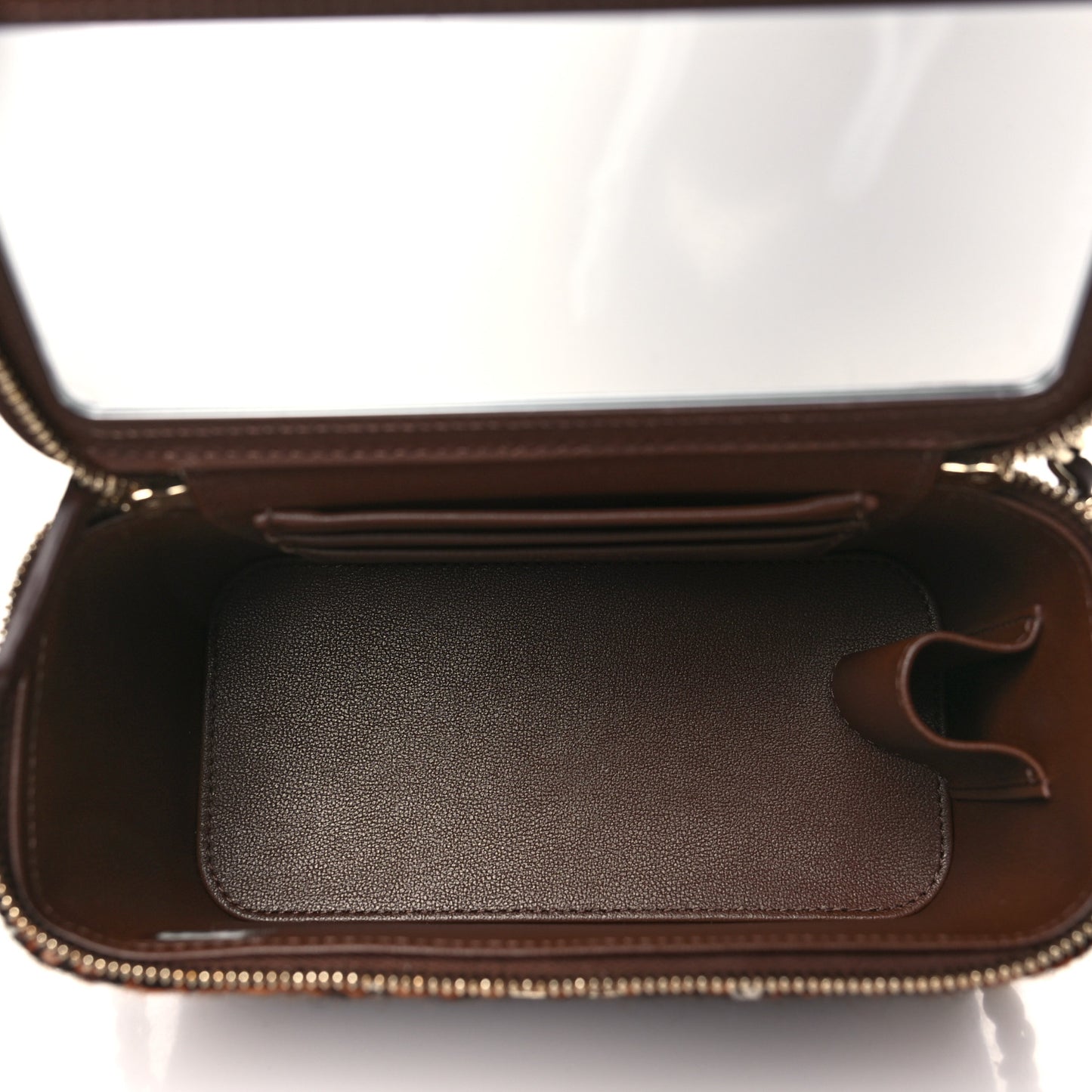 Tweed Small Top Handle Vanity Case With Chain Brown Multicolor
