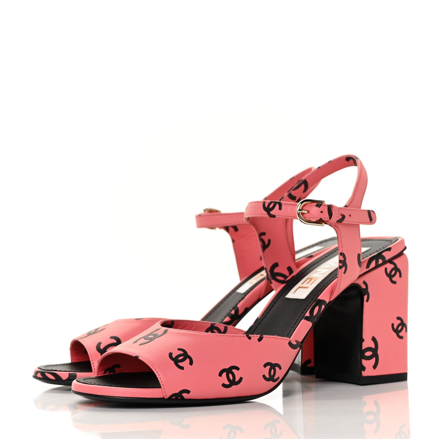 Lambskin Printed CC Sandals 39.5 Pink Black