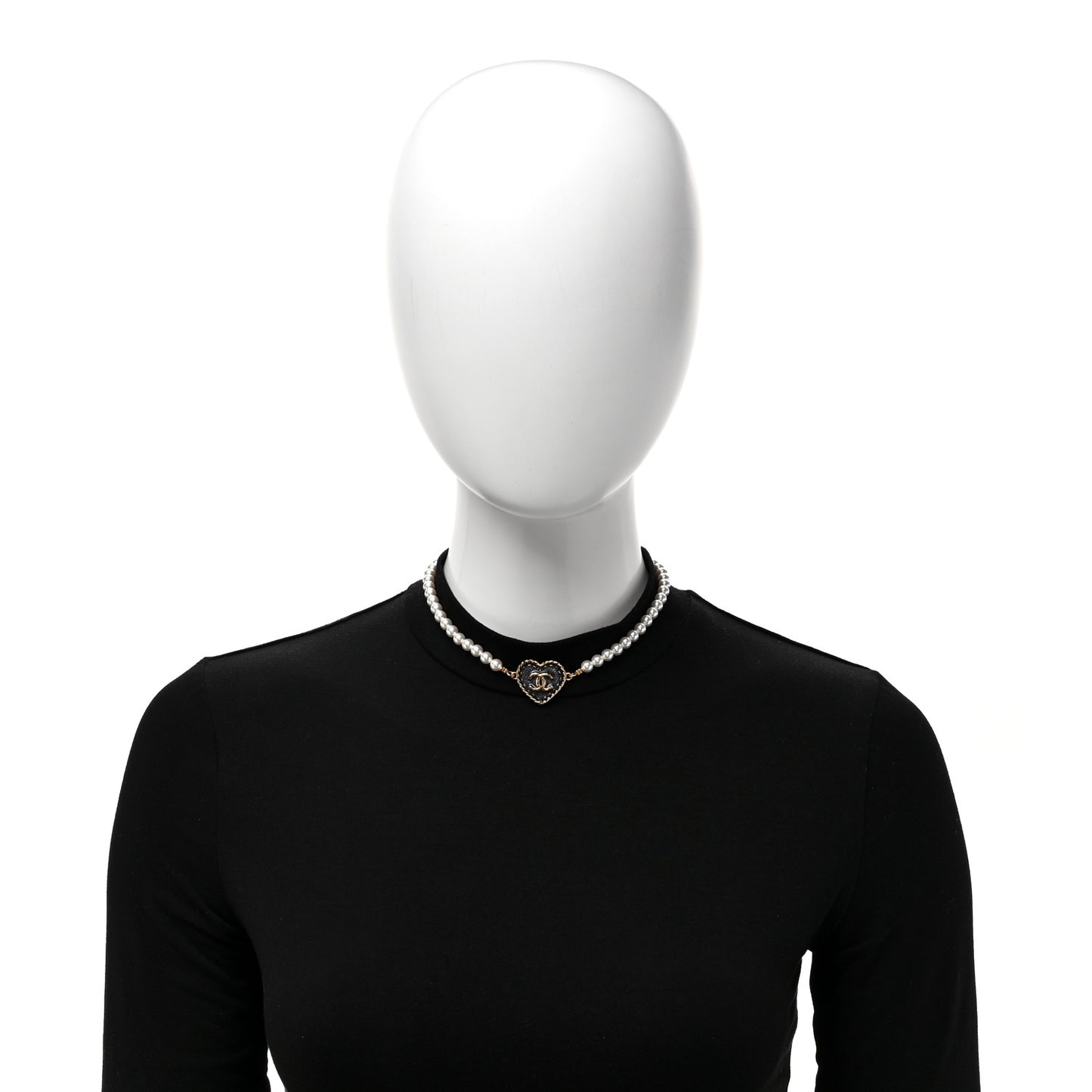 Metal Denim CC Heart Choker Gold Blue Pearly White