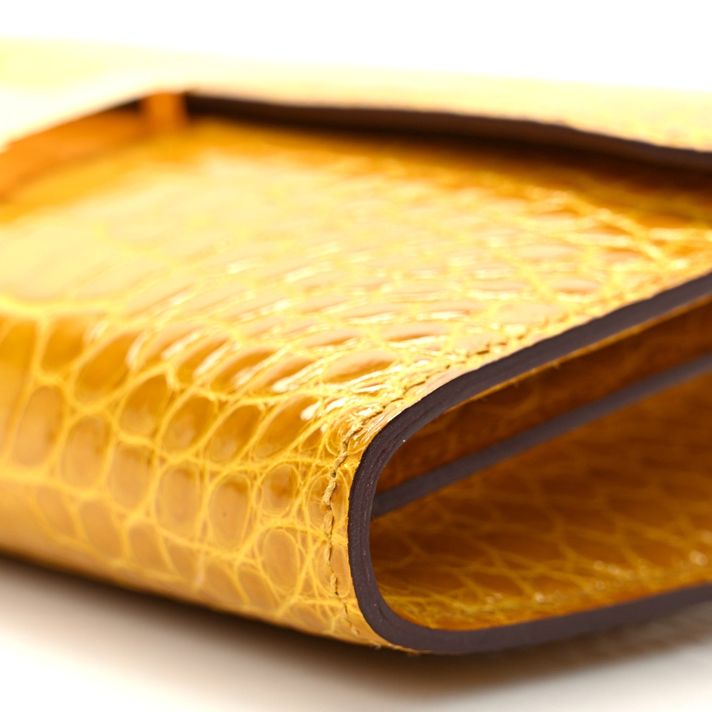 Shiny Alligator Constance Long Wallet Curry