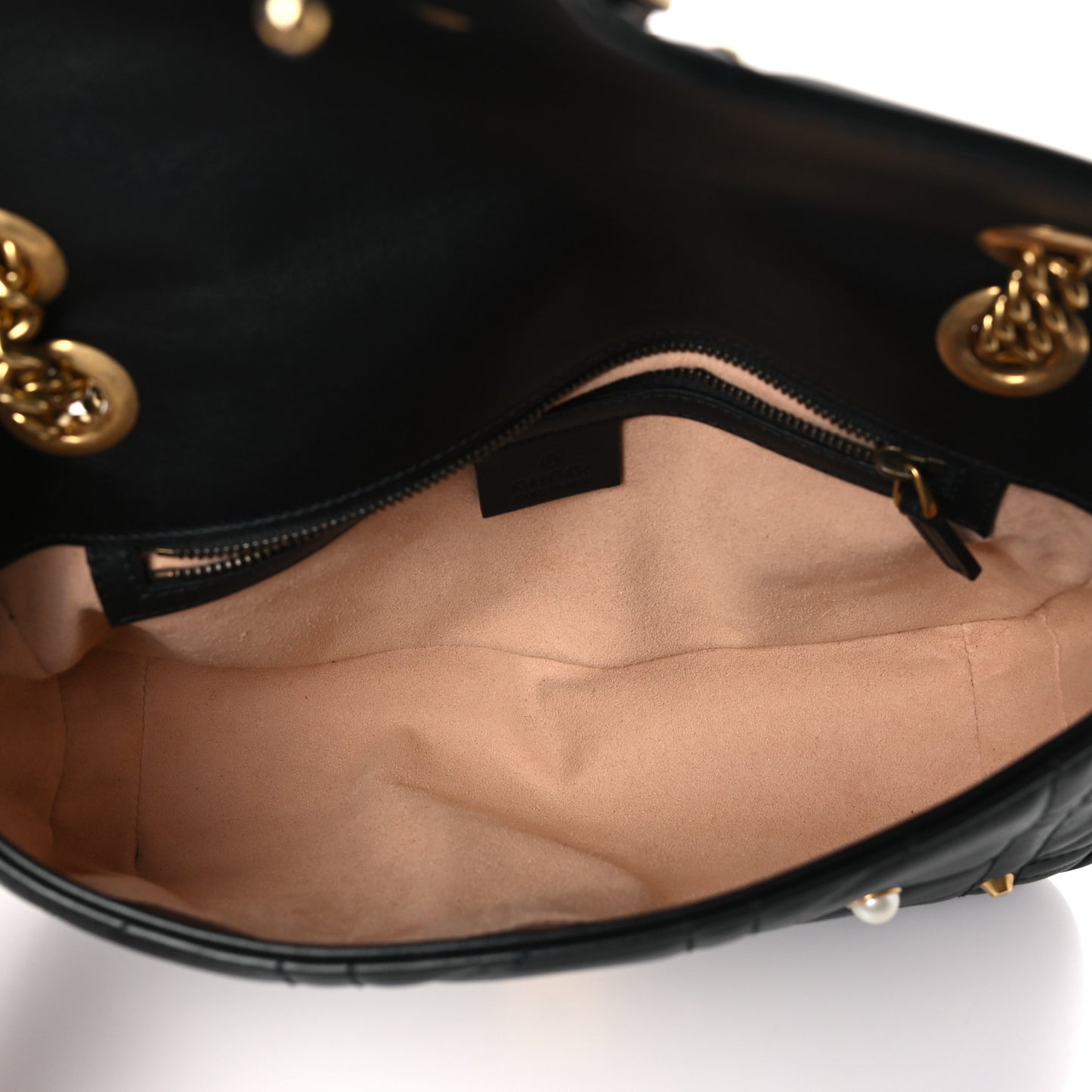 Calfskin Matelasse Studded Small Pearly GG Marmont Shoulder Bag Black