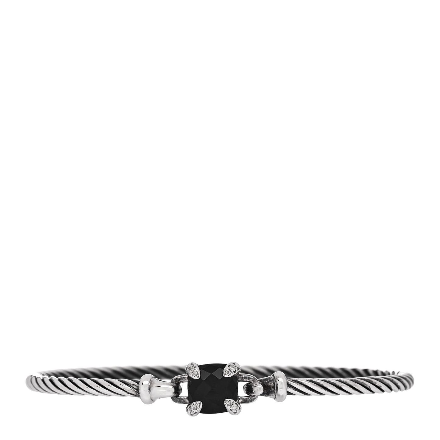 Sterling Silver Diamond Black Onyx 8mm Chatelaine Bracelet