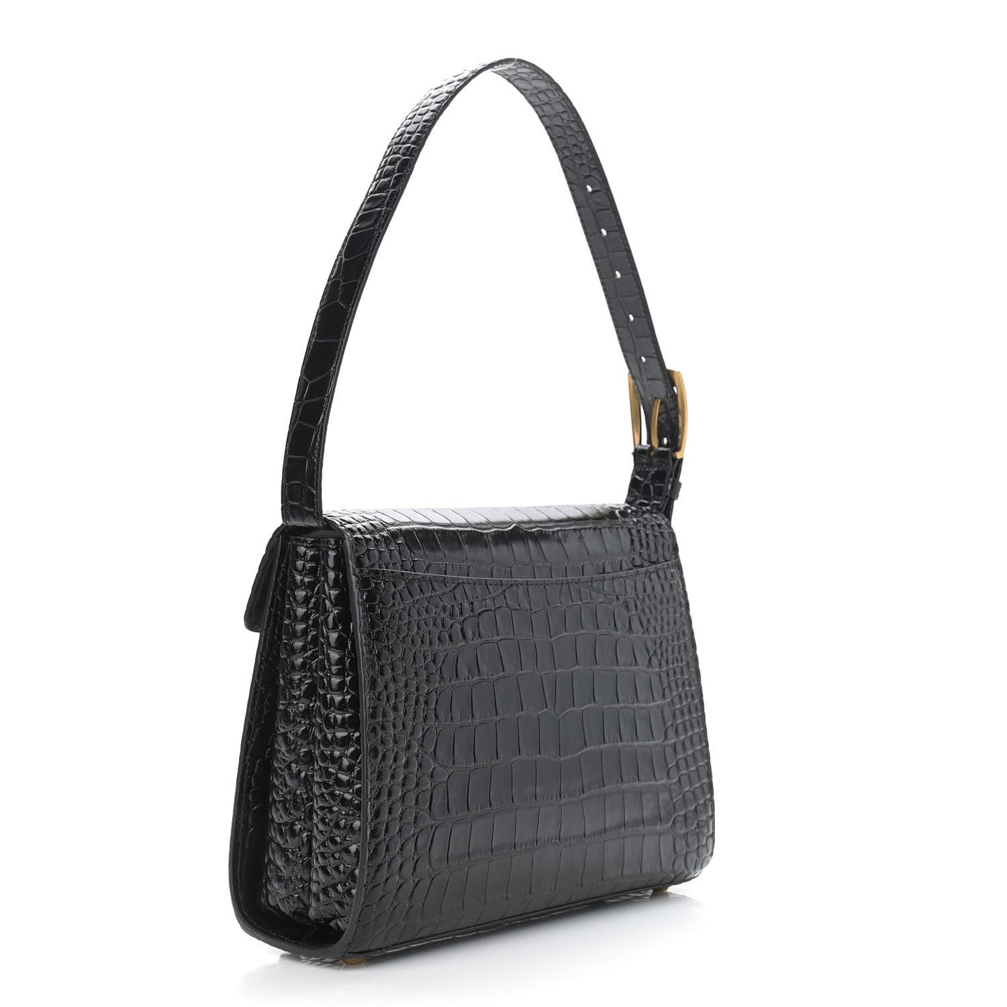 Shiny Calfskin Crocodile Embossed Medium Ghost Shoulder Bag Black
