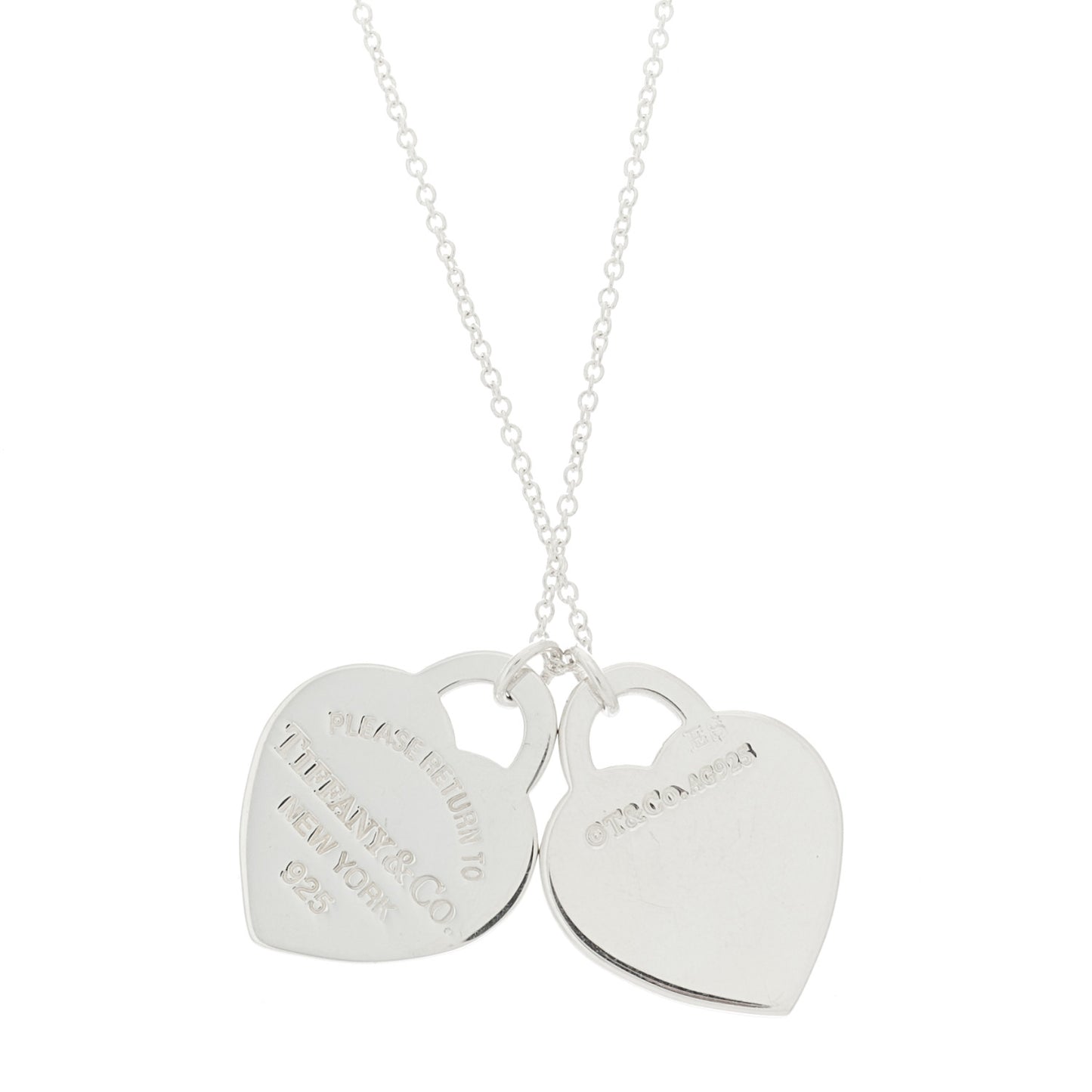 Sterling Silver Enamel Return to Tiffany Double Heart Tag Pendant Necklace Red