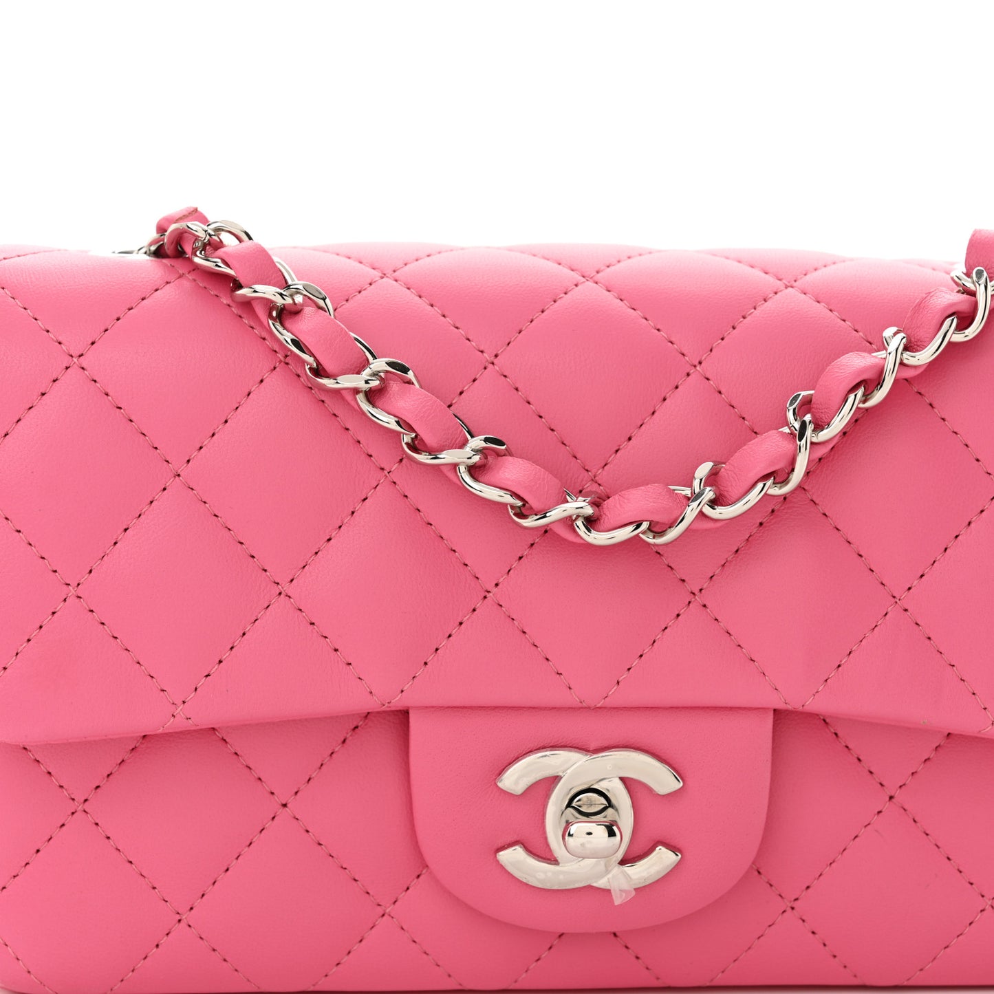 Lambskin Quilted Mini Rectangular Flap Pink