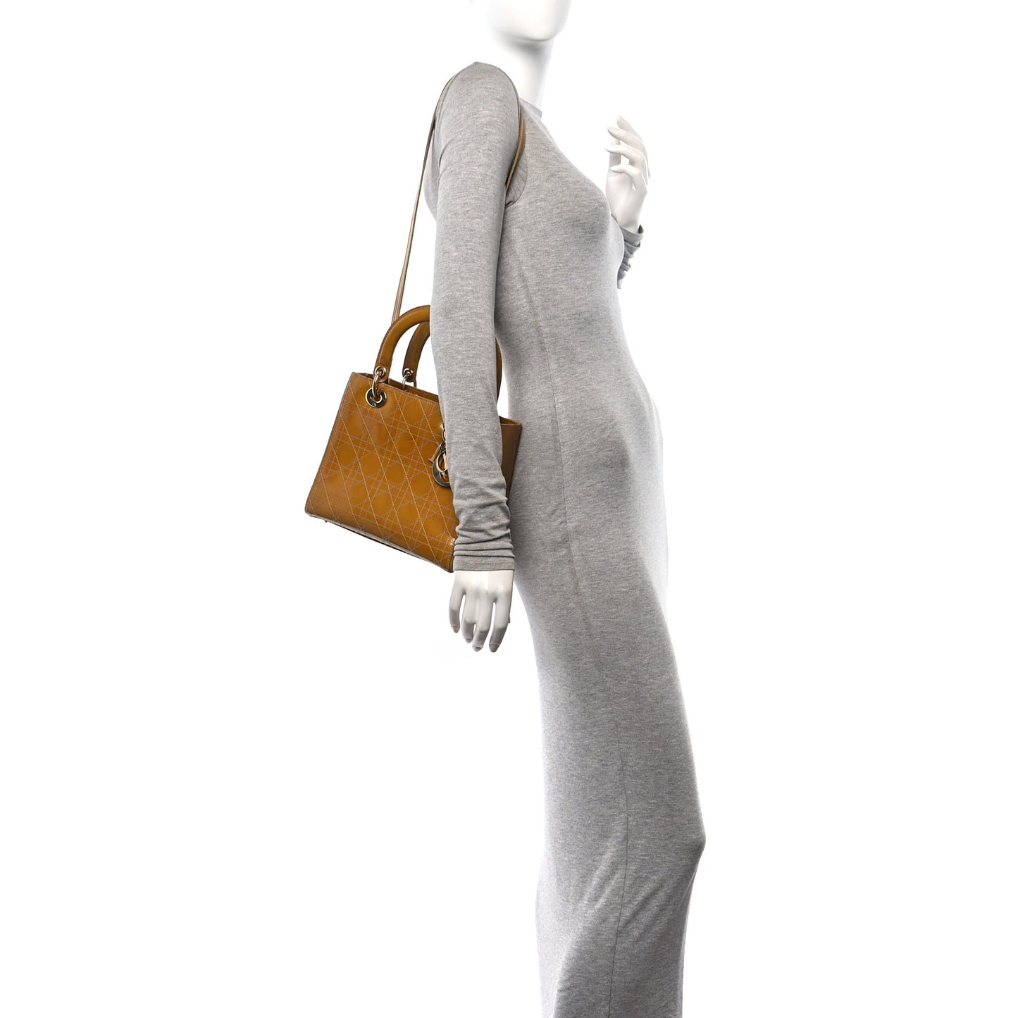 Patent Cannage Stitched Medium Lady Dior Dark Beige