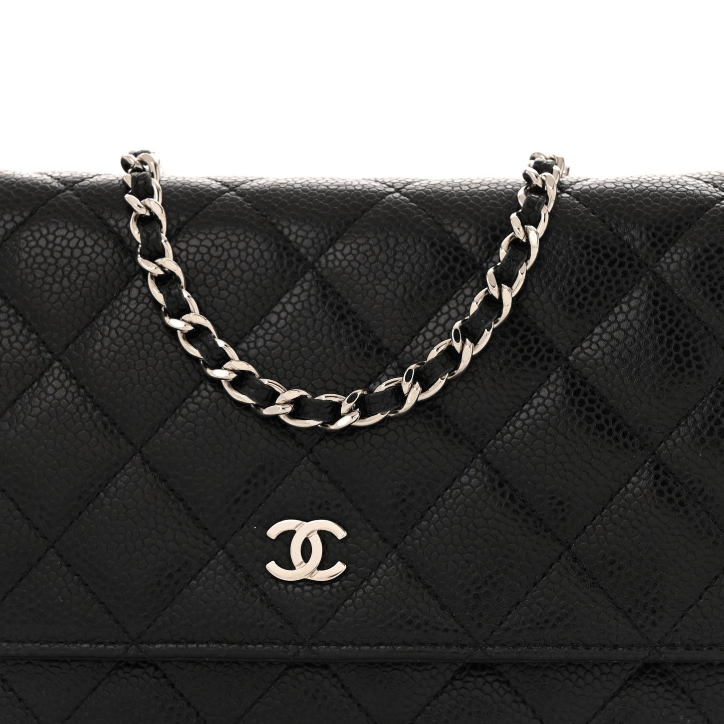 Caviar Quilted Wallet on Chain WOC Black
