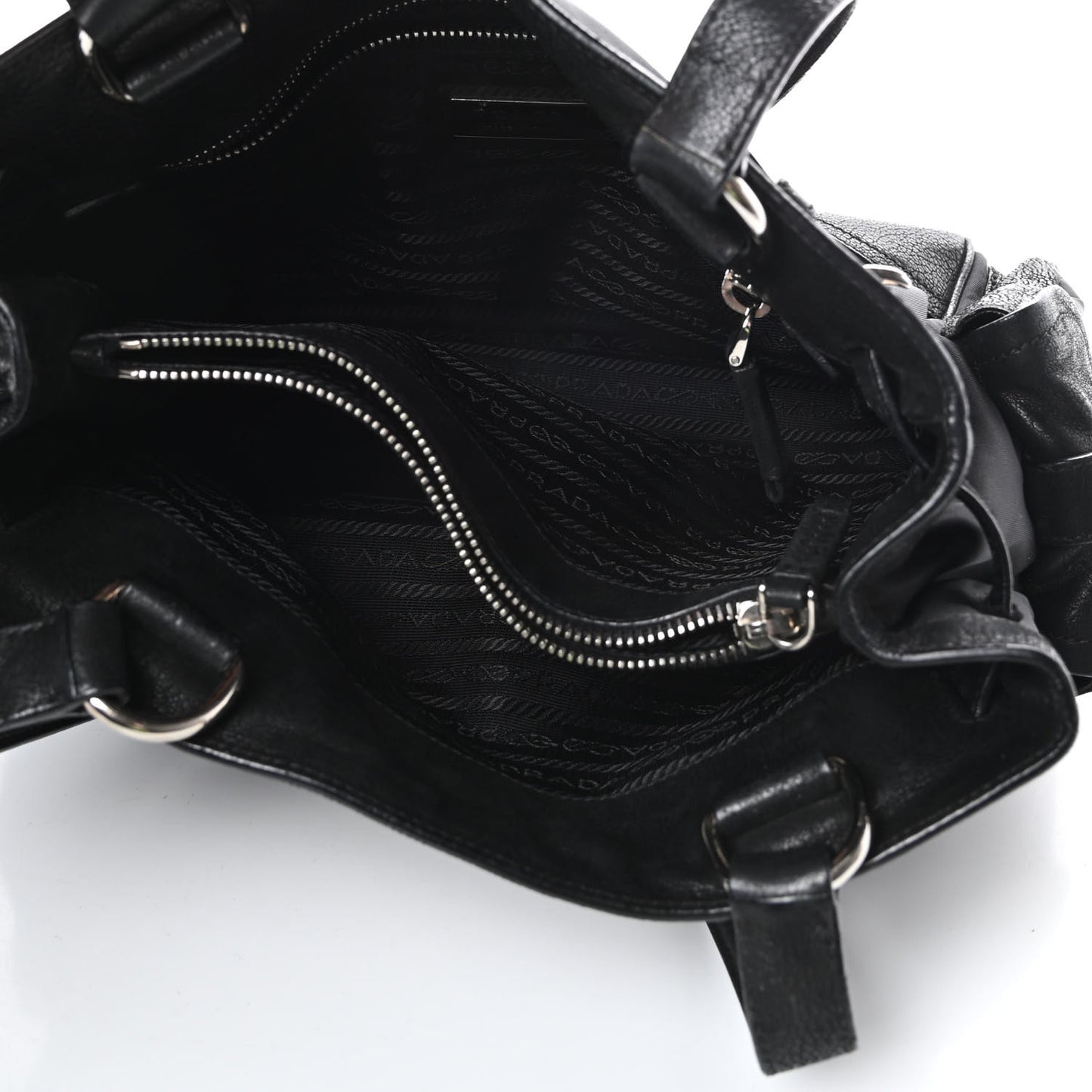 Tessuto Nylon Calfskin Shoulder Bag Black