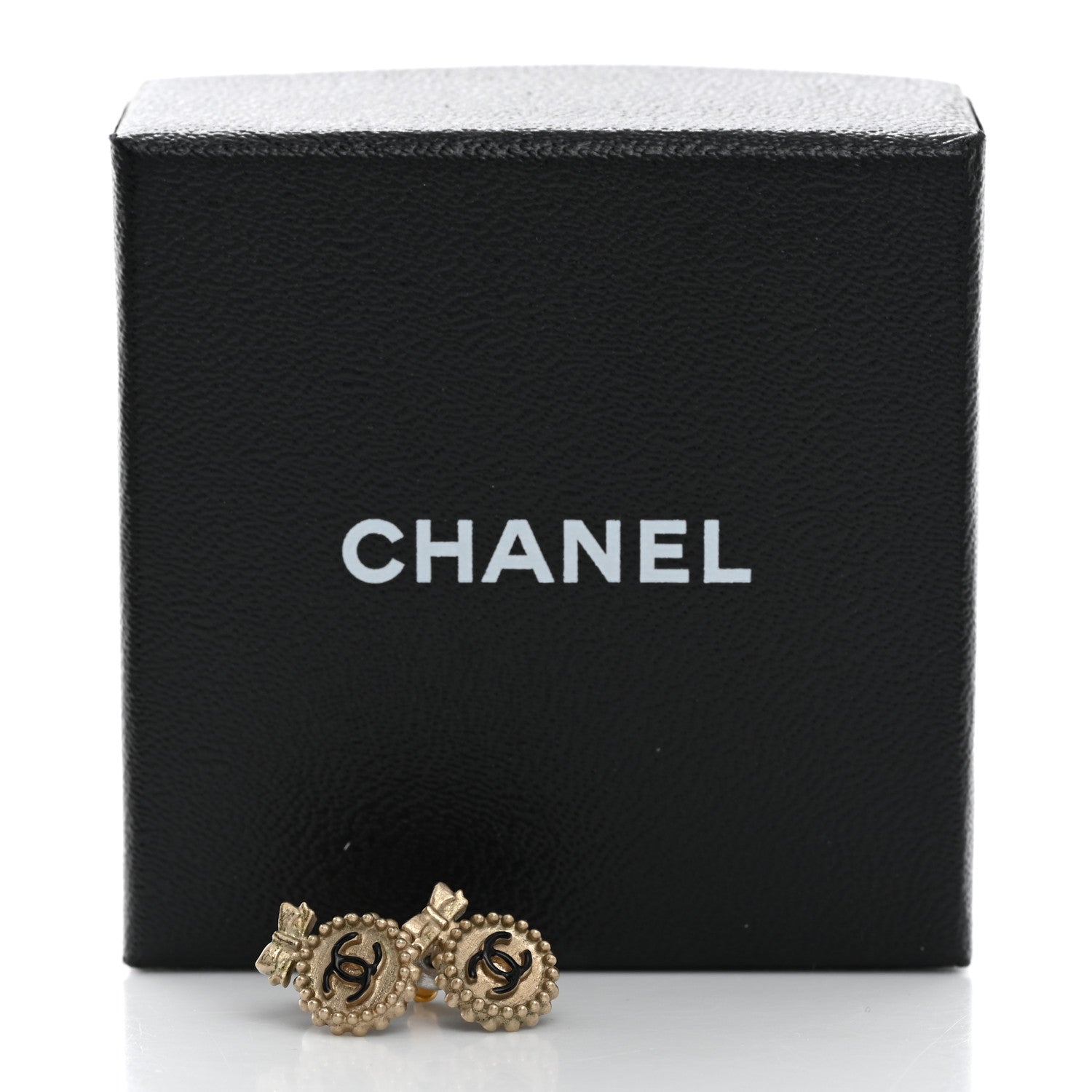 Chanel CC Bow Earrings Black Gold 5 of 5