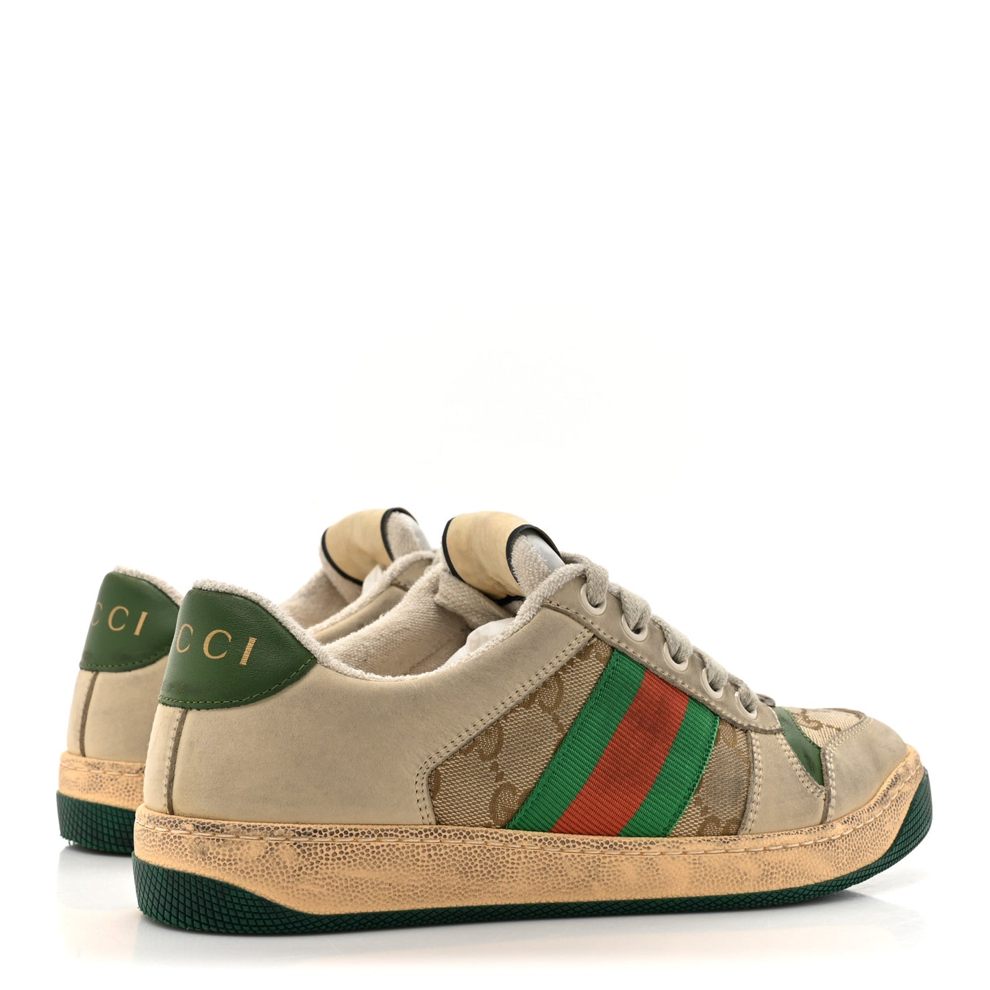 GG Monogram Nubuck Web Womens Screener Sneakers 35.5 New Sand Dusty Milk Vintage Green