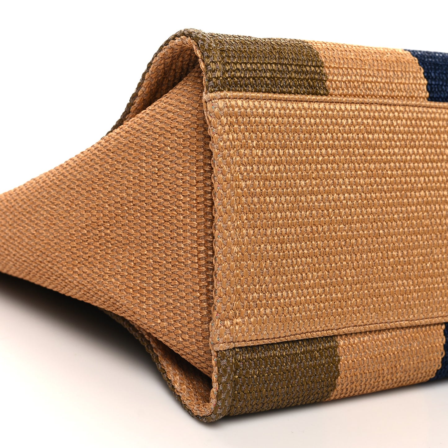 Straw Raffia Calfskin Striped Medium Deauville Tote Khaki Beige Navy Blue