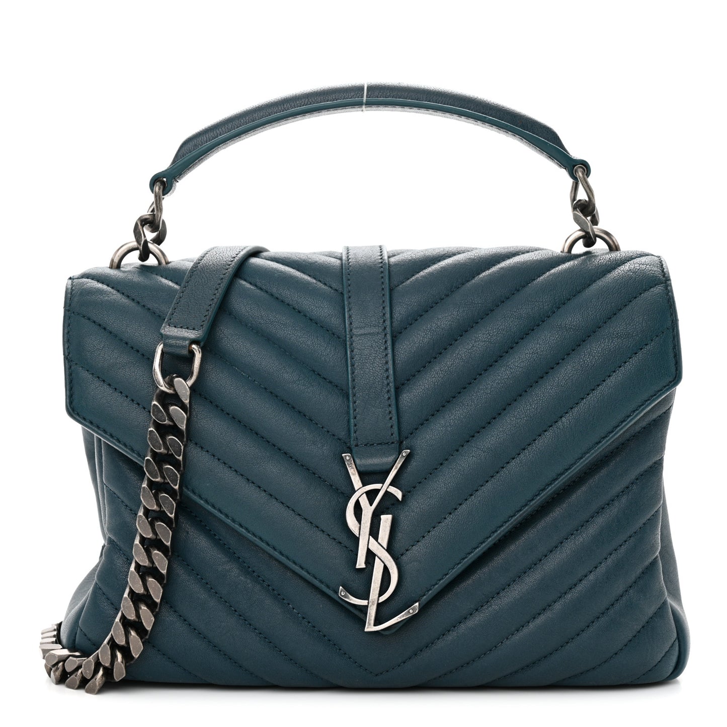 Sheepskin Matelasse Chevron Monogram Medium College Bag Petrol Green