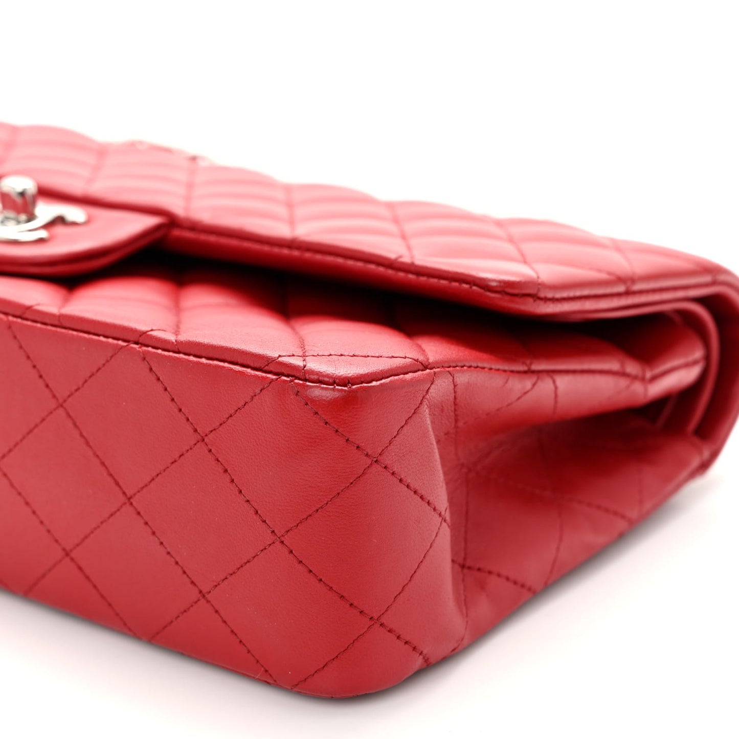 Lambskin Quilted Medium Double Flap Red