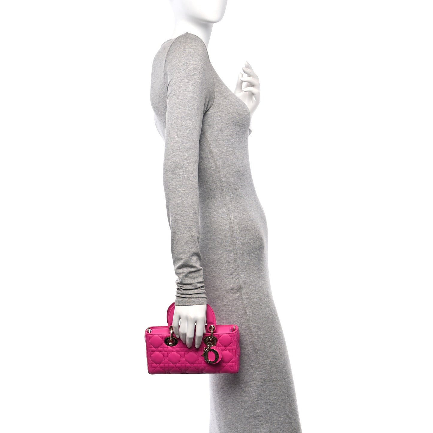 Lambskin Cannage Small Lady D-Joy Fuchsia