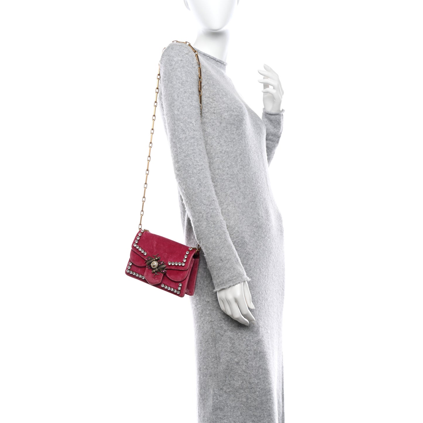 Velvet Crystal Mini Bee Broadway Shoulder Bag Light Raspberry Rose