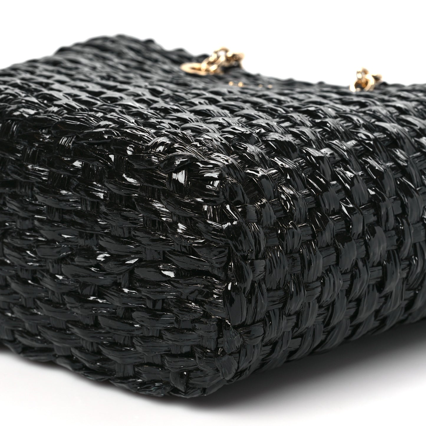 Vernice Vitello Raffia Woven Coffa Tote Black