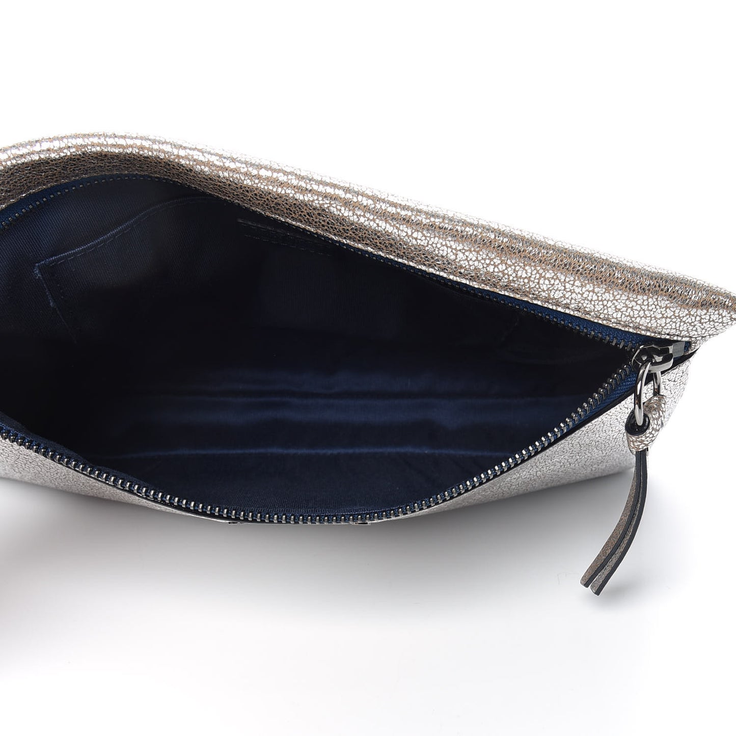 Shimmer Calfskin Zena Clutch Silver