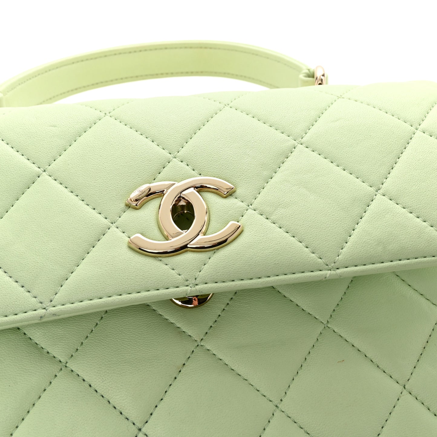 Lambskin Quilted Small Trendy CC Flap Dual Handle Bag Light Green