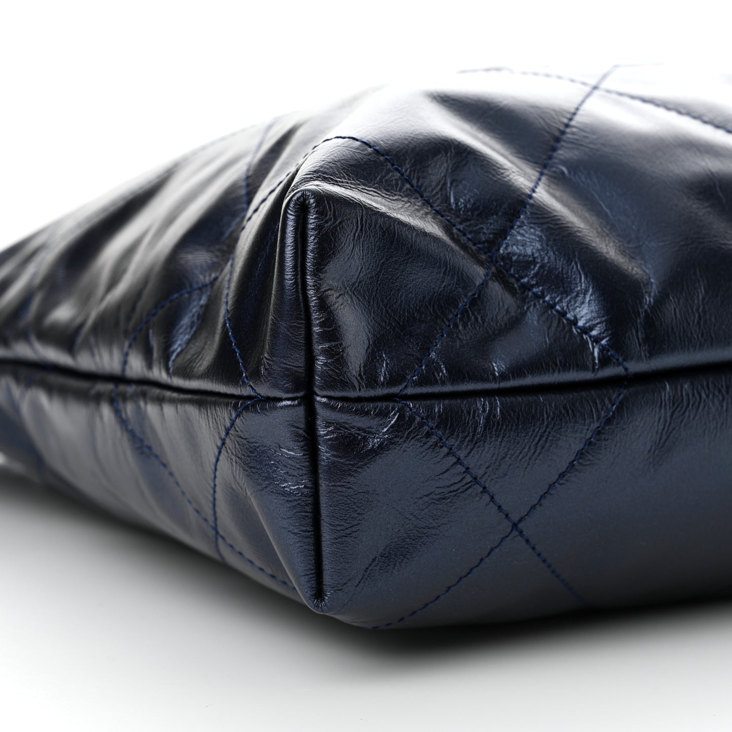 Metallic Calfskin Quilted Small Chanel 22 Navy Blue