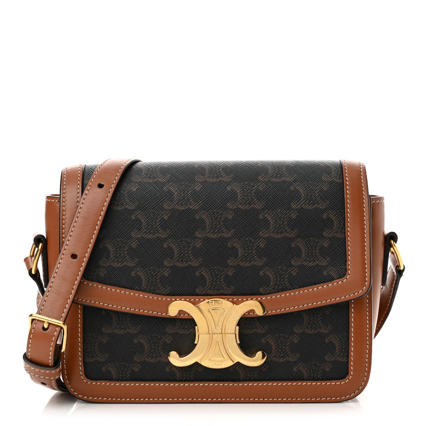 Calfskin Triomphe Canvas Teen Triomphe Bag Tan