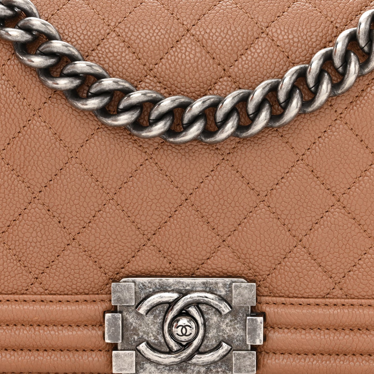 Caviar Quilted Medium Boy Flap Light Brown