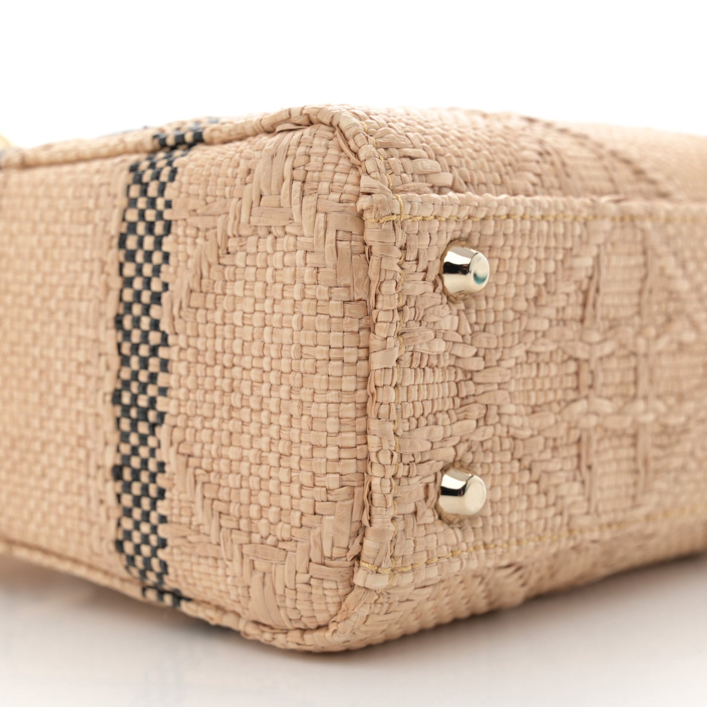 Raffia Woven Cannage Embroidered Mini Lady D-Lite Natural Black