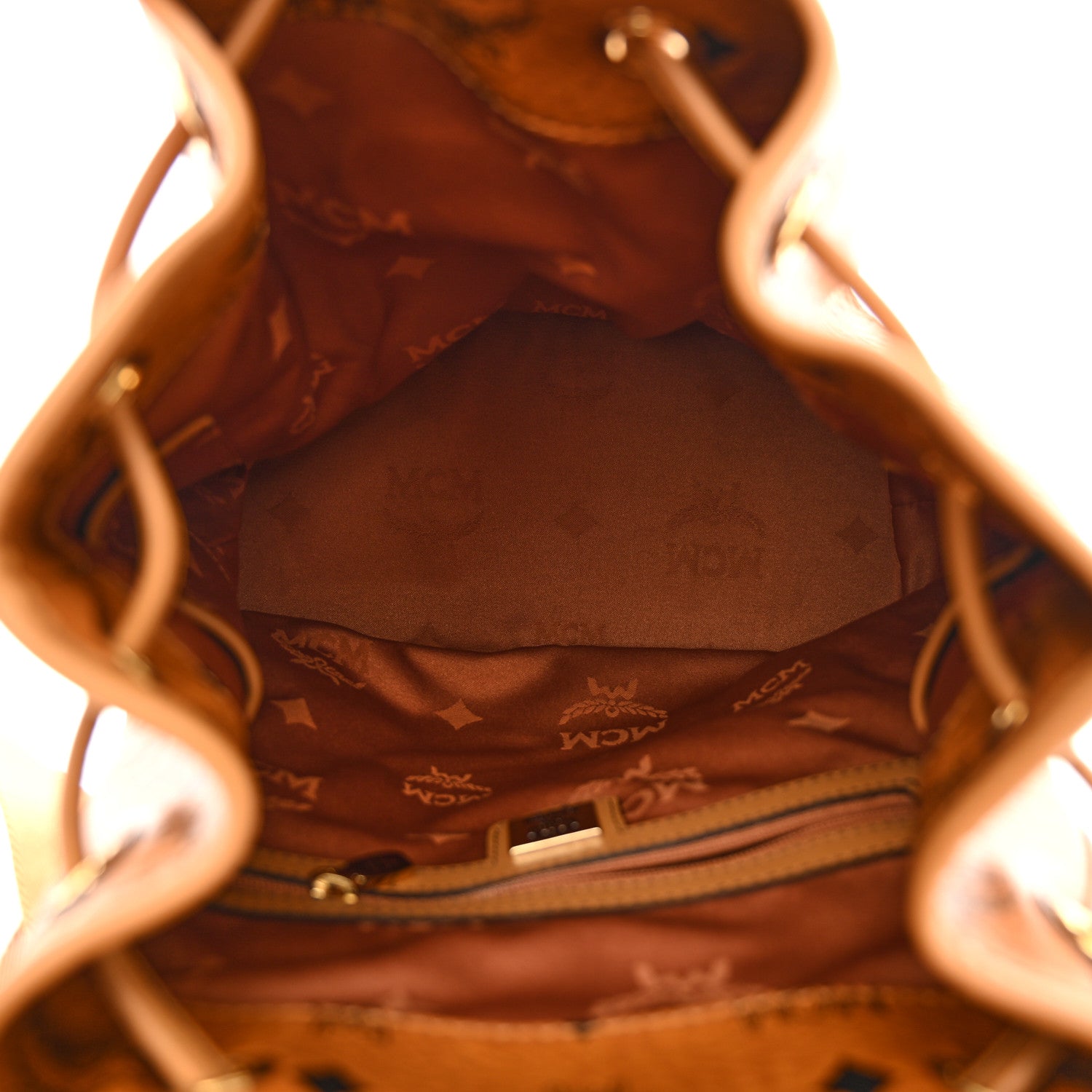 MCM Visetos Drawstring Tassel Backpack Cognac 5 of 8