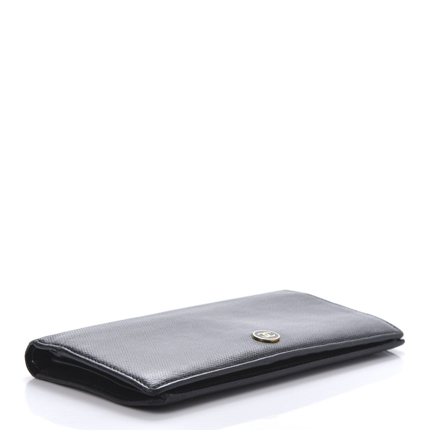 Grained Calfskin CC Button Yen Wallet Black