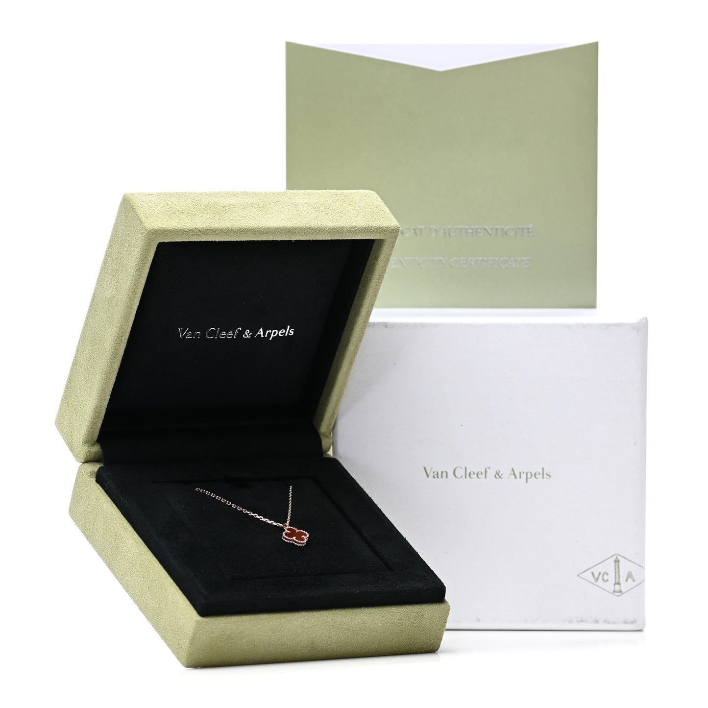 18K Rose Gold Carnelian Sweet Alhambra Pendant Necklace