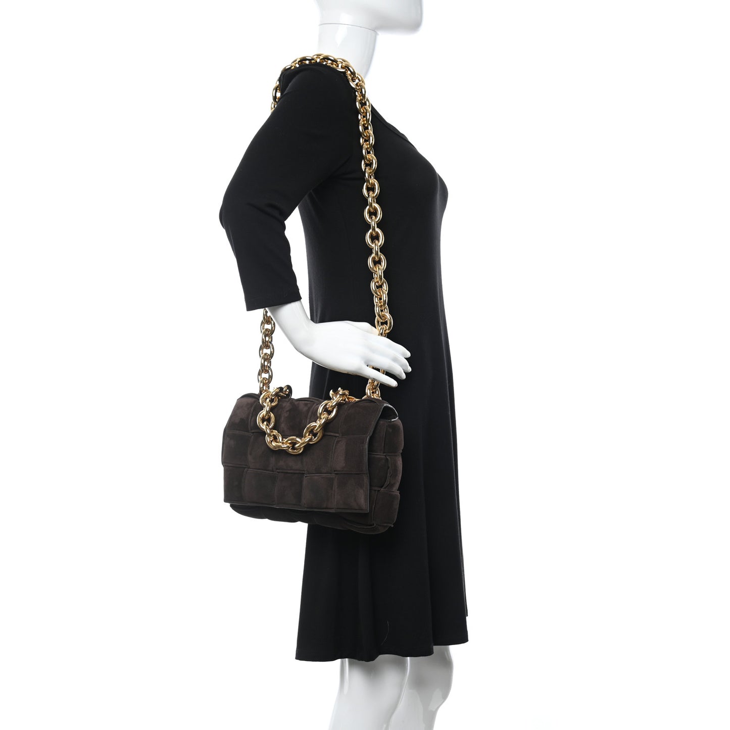 Suede Maxi Intrecciato Padded Chain Cassette Crossbody Bag Fondant