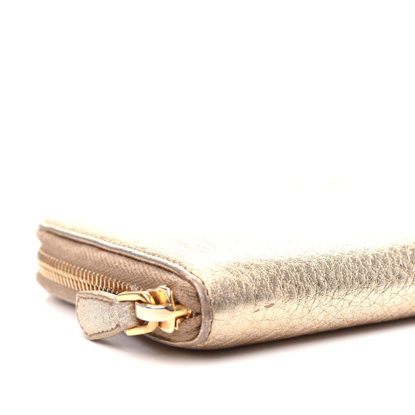 Metallic Vitello Daino Zip Around Wallet Gold
