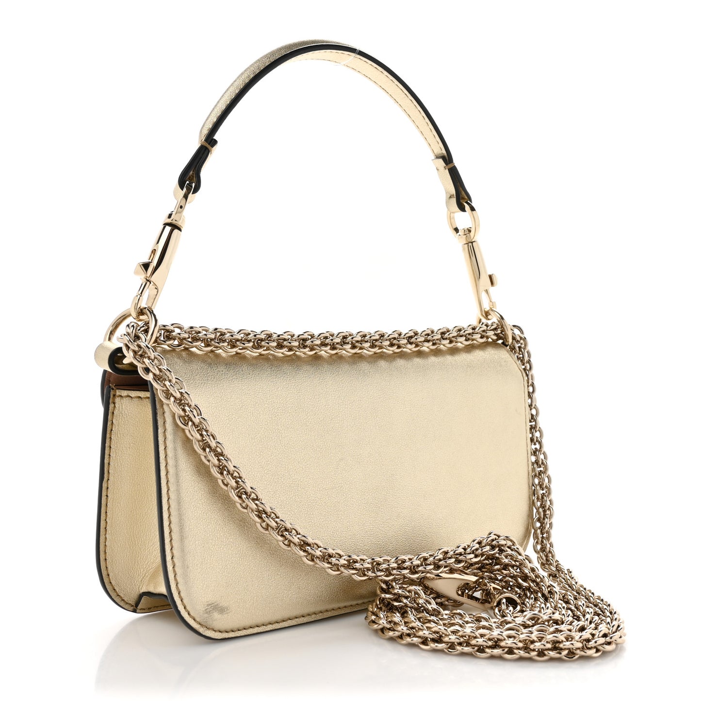 Metallic Calfskin Crystal Vlogo Small Loco Shoulder Bag Platino