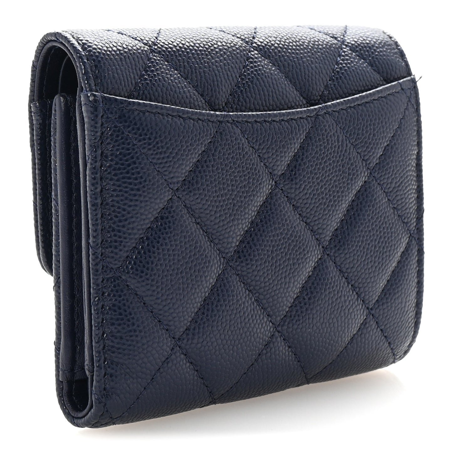 Caviar Quilted Compact Flap Wallet Navy