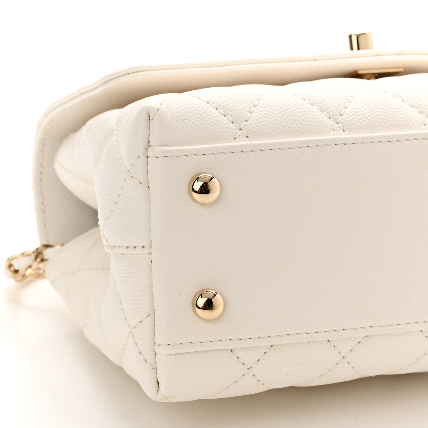 Caviar Quilted Mini Coco Handle Flap White