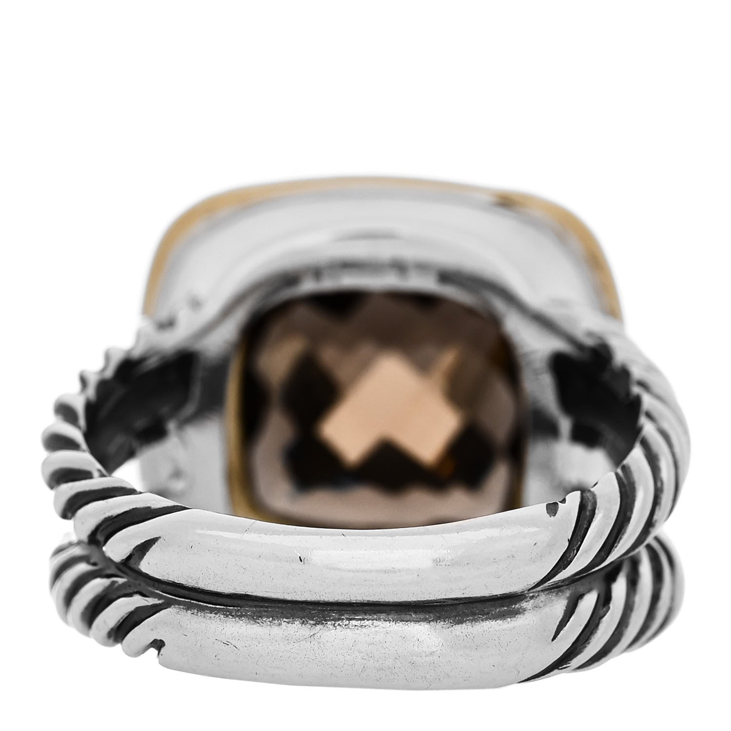 David Yurman Sterling Silver 18K Yellow Gold Diamond Smoky Quartz 11mm Albion Ring 54 7 4 of 5