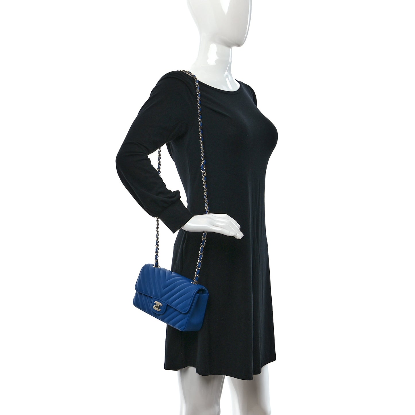 Lambskin Chevron Quilted Mini Rectangular Flap Blue