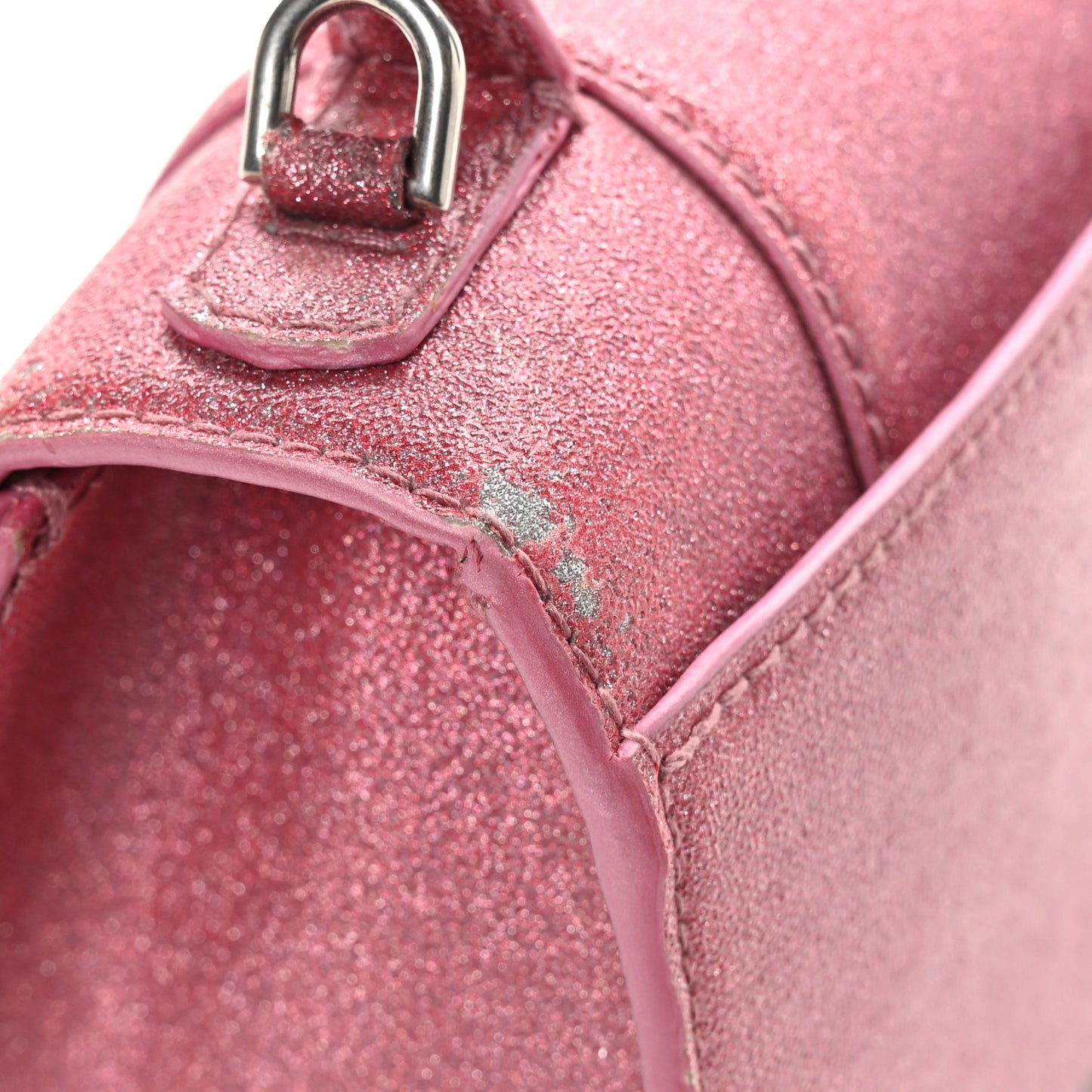 Glitter Fabric Hourglass Top Handle Bag XS Sweet Pink