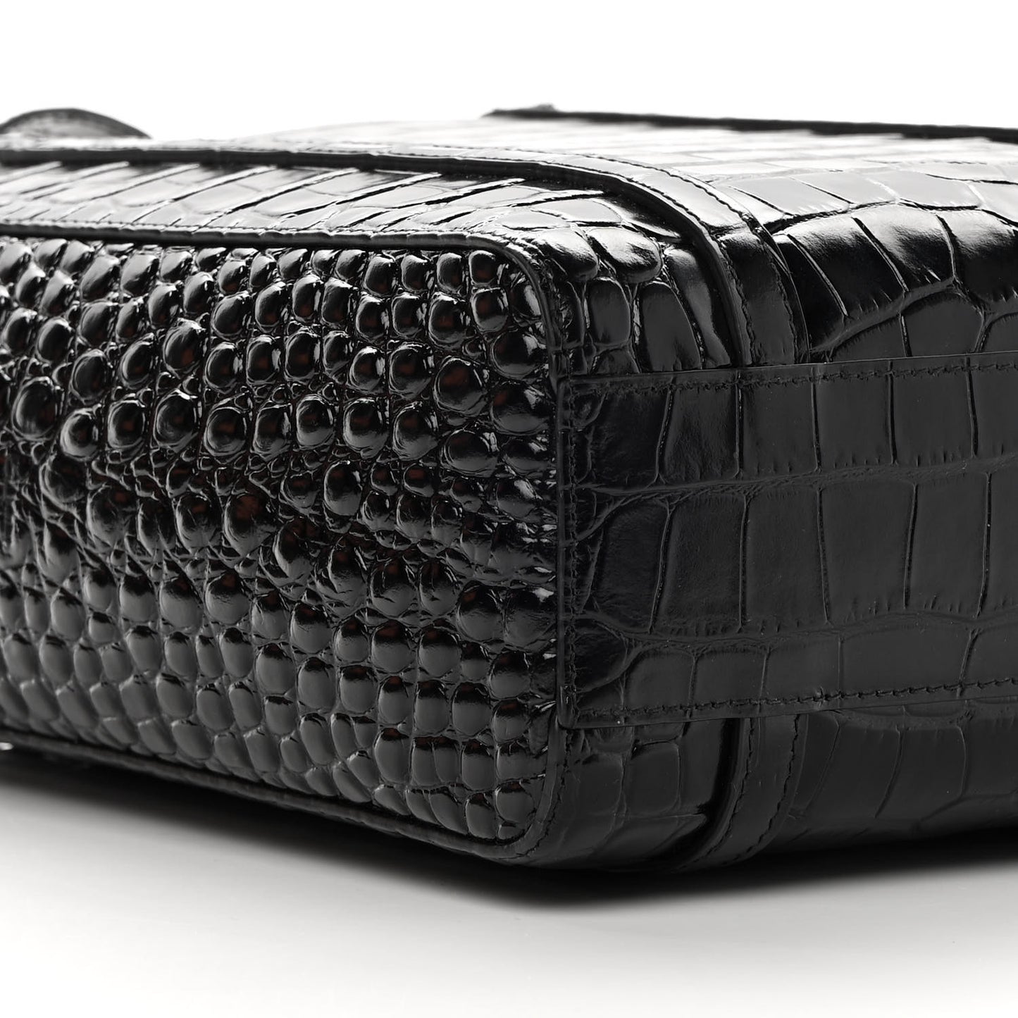 Shiny Calfskin Logo Crocodile Embossed XXS Everyday Tote Black