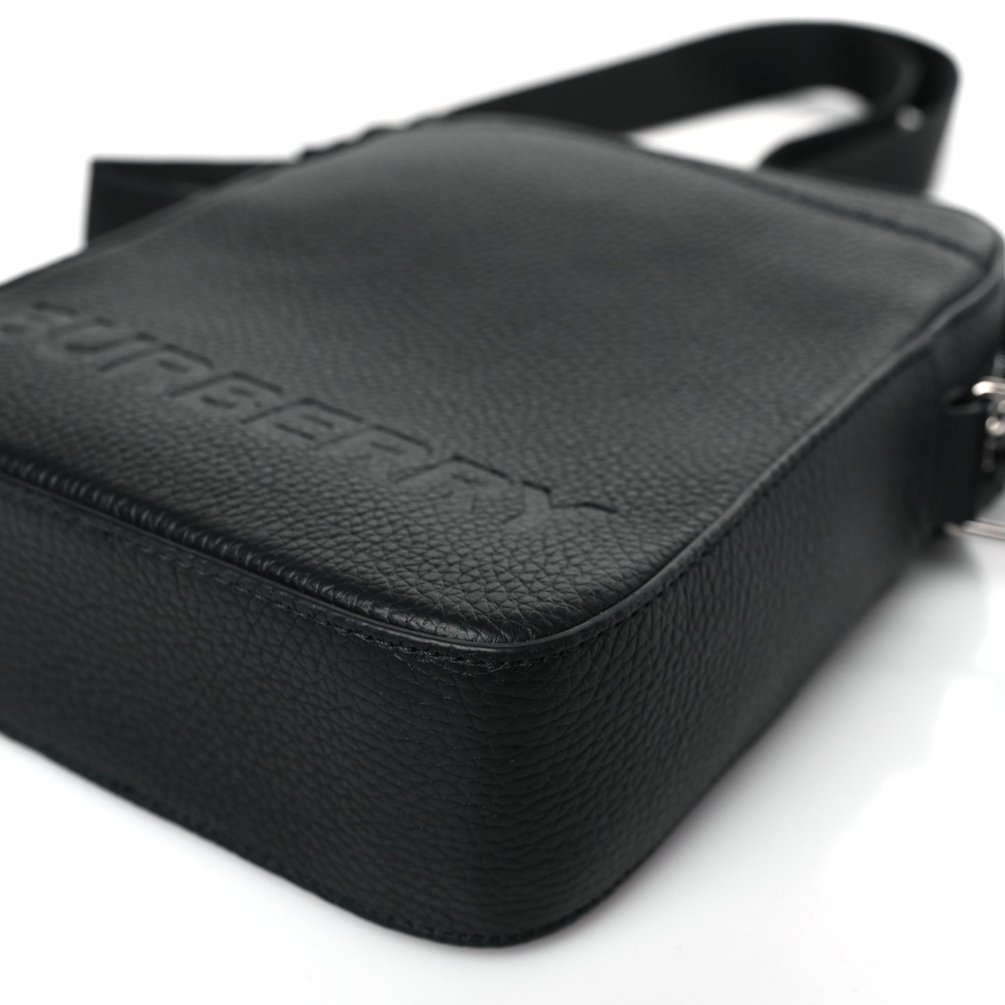 Pebbled Calfskin Logo Embossed Thornton Messenger Bag Black